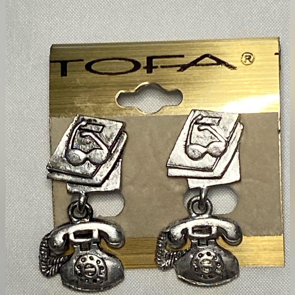 New Tofa Earrings (Telephone) silver tone GREAT GIFT